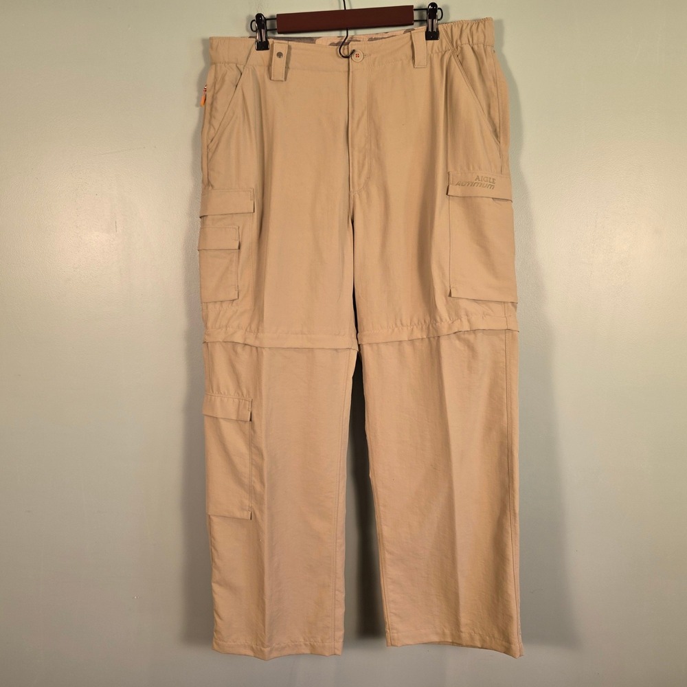 Aigle Actimum Mens 38x30 Convertible Cargo Hiking Pants Tan Khaki Zip Off Shorts